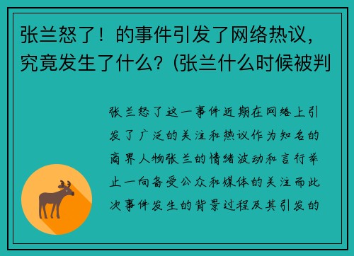 张兰怒了！的事件引发了网络热议，究竟发生了什么？(张兰什么时候被判入狱)