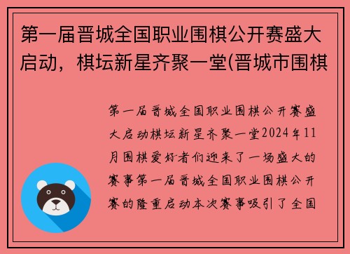 第一届晋城全国职业围棋公开赛盛大启动，棋坛新星齐聚一堂(晋城市围棋培训机构)
