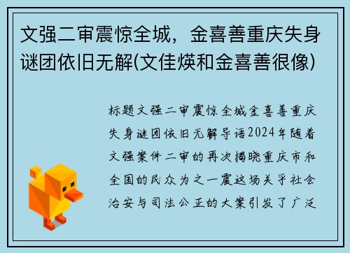 文强二审震惊全城，金喜善重庆失身谜团依旧无解(文佳煐和金喜善很像)