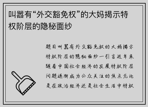 叫嚣有“外交豁免权”的大妈揭示特权阶层的隐秘面纱