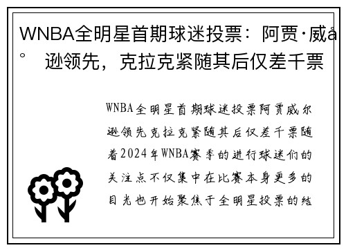 WNBA全明星首期球迷投票：阿贾·威尔逊领先，克拉克紧随其后仅差千票