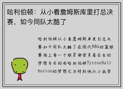 哈利伯顿：从小看詹姆斯库里打总决赛，如今同队太酷了